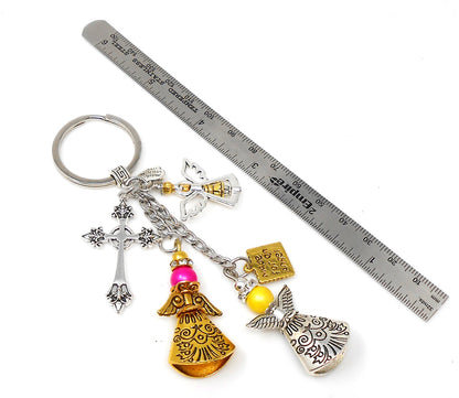 Cross, Angel, Guardian Angel & Fairy Evil Eye Protection Key Ring, Good Luck Guardian Angel Protection Key Ring, New Car / Home Protection