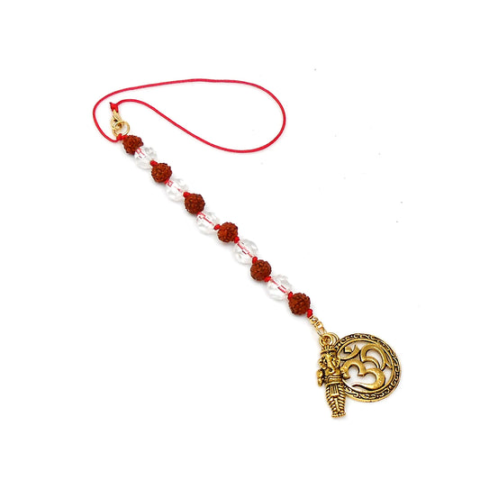 OM | Ganesha | Rudraksha | Quartz Crystal 11 Beads Hanging l Stone | Car Rearview Mirror Ornament | Good Luck | Positive Vibes | Good Karma