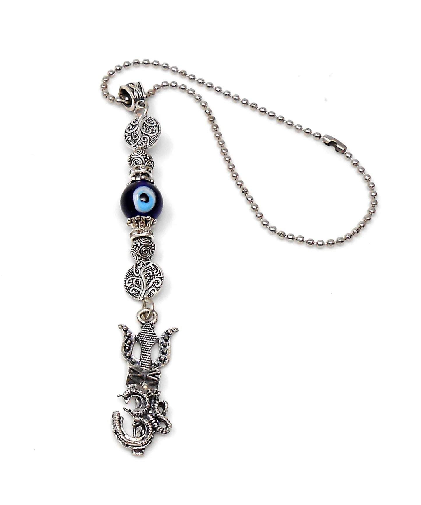 Evil Eye , Evil Eye Protection, Shiva Trishul Damru & OM Car Mirror Hanging- Shiva/Mahadev Trishul Pendant Charm Evil eye protection Hanging
