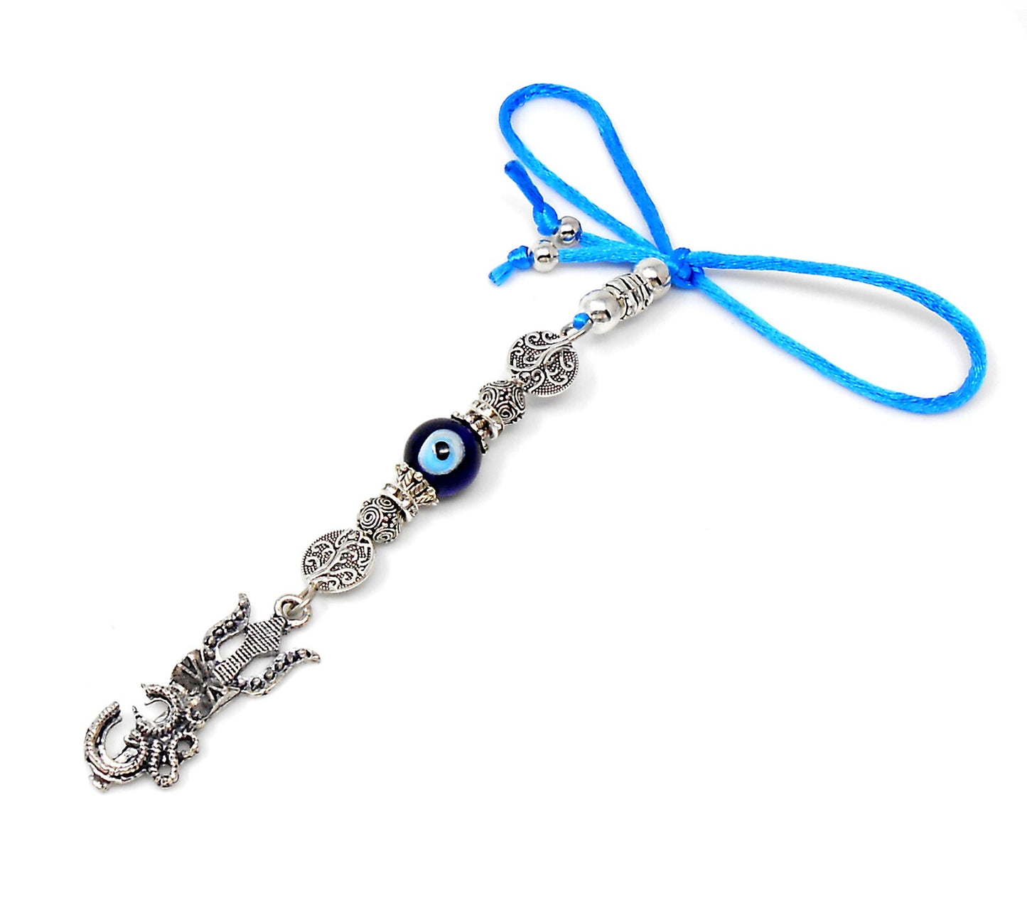 Evil Eye , Evil Eye Protection, Shiva Trishul Damru & OM Car Mirror Hanging- Shiva/Mahadev Trishul Pendant Charm Evil eye protection Hanging