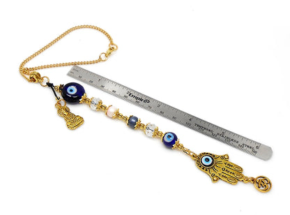 Evil Eye Protection | Hamsa Hand | Antique Golden | Blue Glass Bead | Car Rearview Mirror Ornament | Good Luck Protection | Positive Vibes