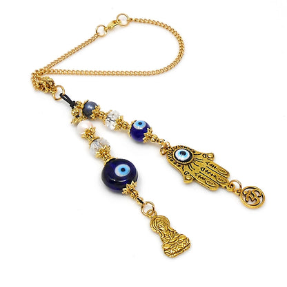 Evil Eye Protection | Hamsa Hand | Antique Golden | Blue Glass Bead | Car Rearview Mirror Ornament | Good Luck Protection | Positive Vibes