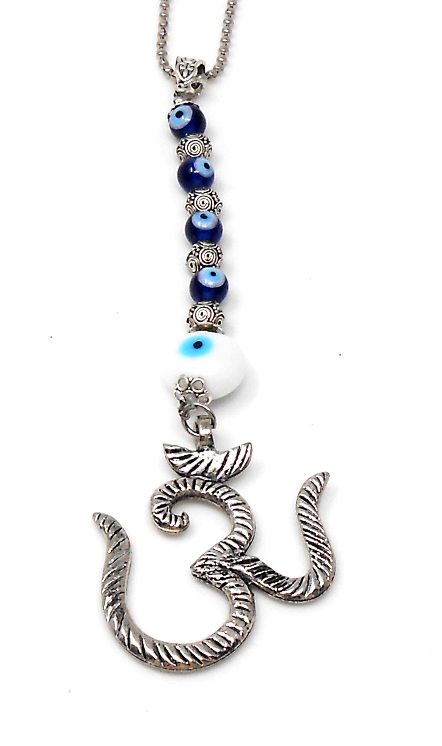 OM | Evil Eye Protection | Antique Silver Plated | Car Rearview Mirror Ornament | Good Luck | Positive Vibes | Positive Vibrations