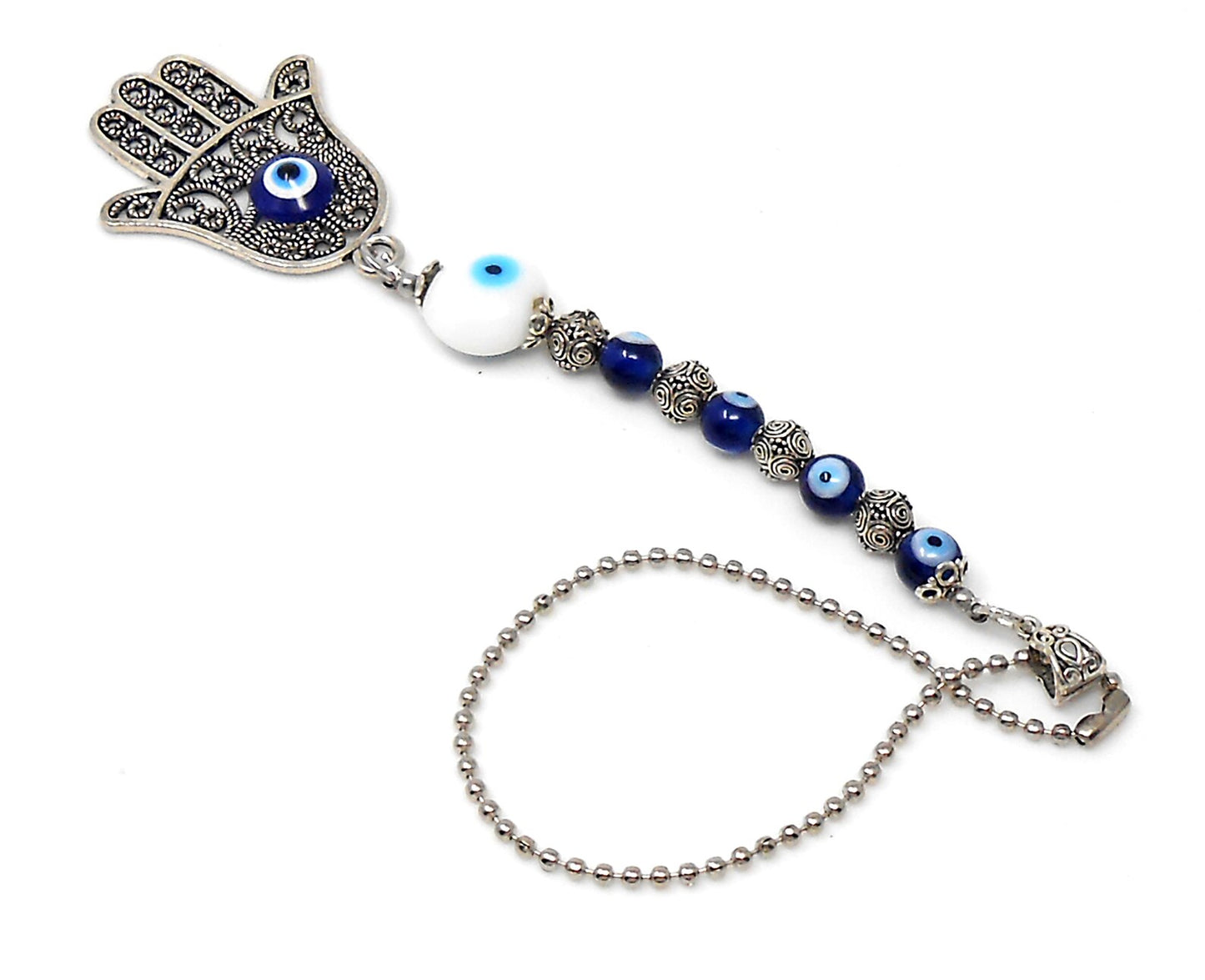 OM | Evil Eye Protection | Antique Silver Plated | Car Rearview Mirror Ornament | Good Luck | Positive Vibes | Positive Vibrations