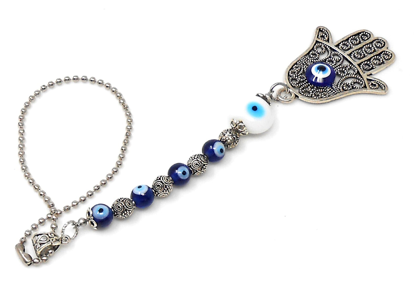 OM | Evil Eye Protection | Antique Silver Plated | Car Rearview Mirror Ornament | Good Luck | Positive Vibes | Positive Vibrations