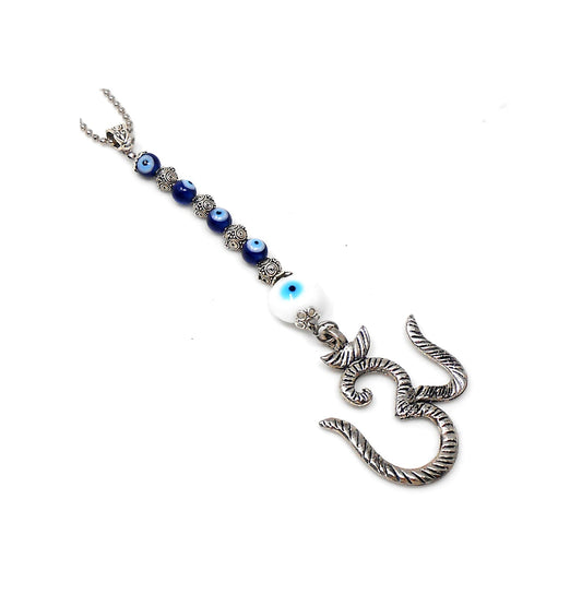 OM | Evil Eye Protection | Antique Silver Plated | Car Rearview Mirror Ornament | Good Luck | Positive Vibes | Positive Vibrations