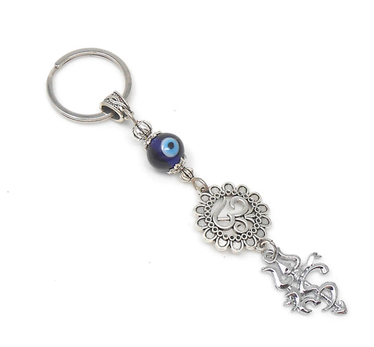 OM Trishul Damroo Evil Eye Protection Om & Shiv ji Trishul Damroo Pendant Key Ring-Spiritual Key Ring for Protection/Good Luck/Good Fortune