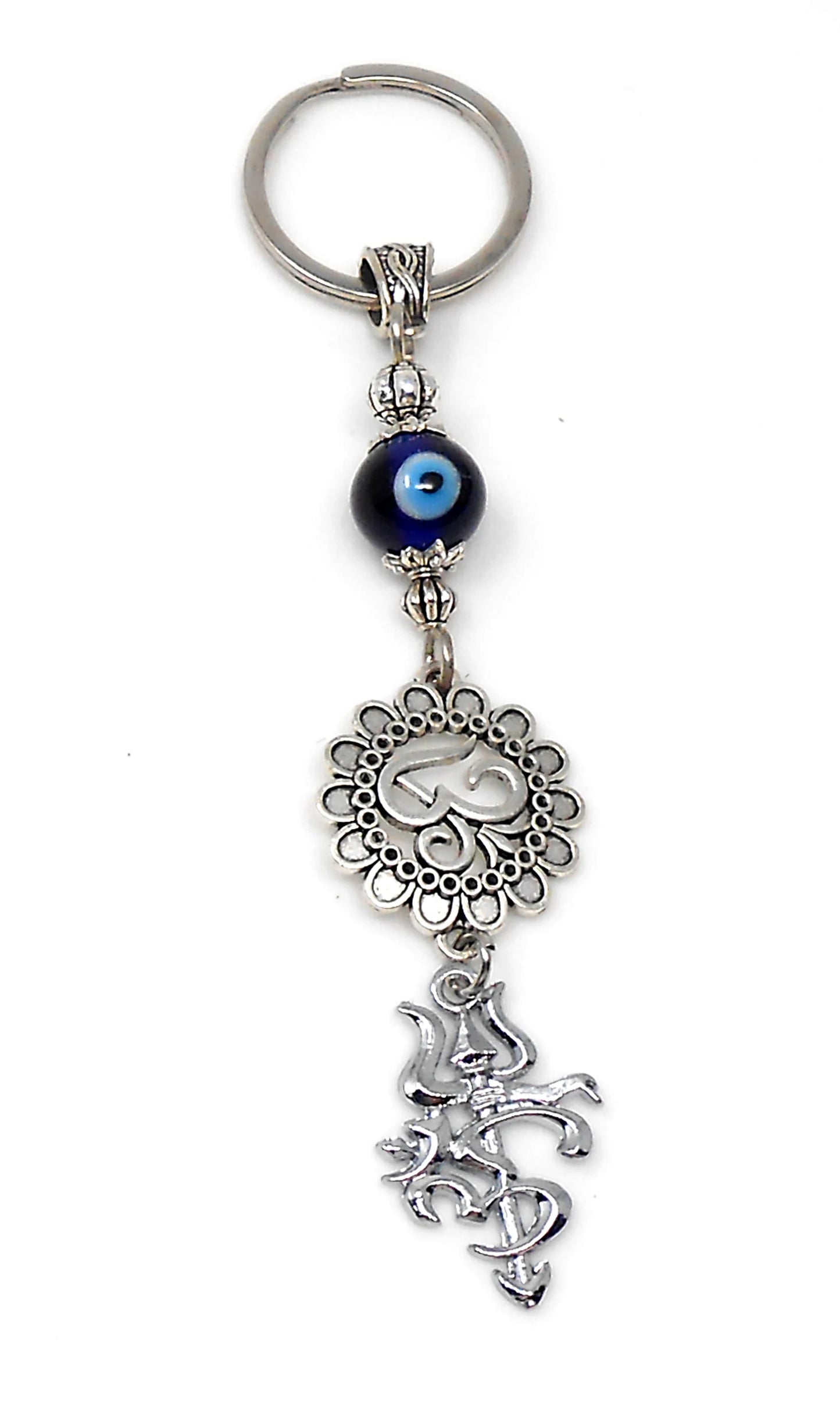 OM Trishul Damroo Evil Eye Protection Om & Shiv ji Trishul Damroo Pendant Key Ring-Spiritual Key Ring for Protection/Good Luck/Good Fortune