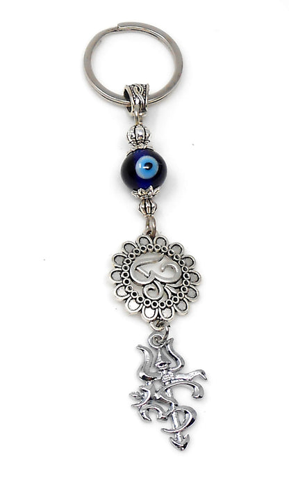 OM Trishul Damroo Evil Eye Protection Om & Shiv ji Trishul Damroo Pendant Key Ring-Spiritual Key Ring for Protection/Good Luck/Good Fortune