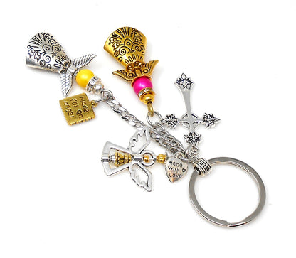 Cross, Angel, Guardian Angel & Fairy Evil Eye Protection Key Ring, Good Luck Guardian Angel Protection Key Ring, New Car / Home Protection