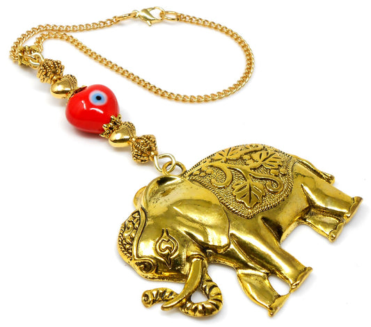 Lucky Elephant Evil Eye Protection Hanging, Lucky UpTrunk Elephant Hanging for Prosperity Wealth Strength & Power, Namaste Gift Good Luck