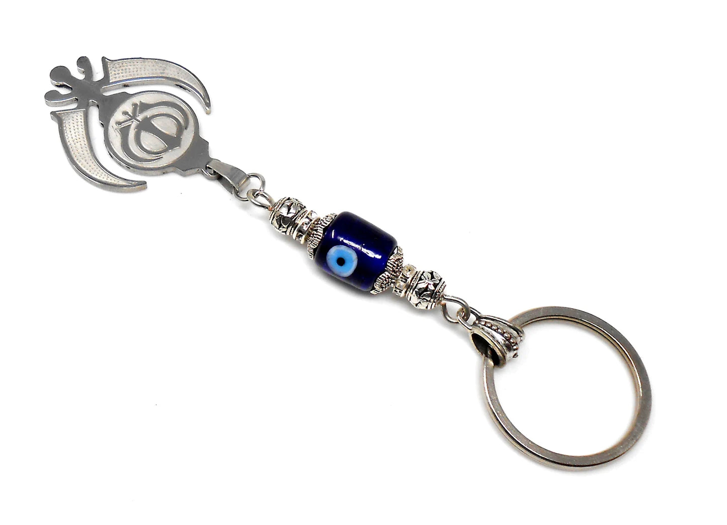 Evil Eye Protection Punjabi Khalsa Sikh Kaur Khanda Sahib ji (Sikh Faith) Key Chain/ Key Ring, Sikh Religious Khanda Key Ring, Namaste Gift