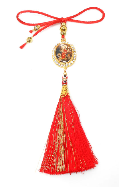 Durga, Maa Durga, Hindu Goddess Car Rear View Mirror Hanging Amulet, Amba Maa Hanging for Home Wall/Door/Car/Bag for Good Luck & Blessings