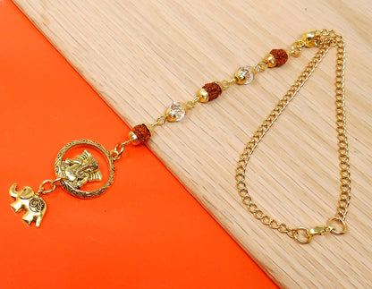Ganesha | Rudraksha | Crystal |Car Rearview Mirror Ornament | Good Luck | Happiness | Stability | Success | Prosperity