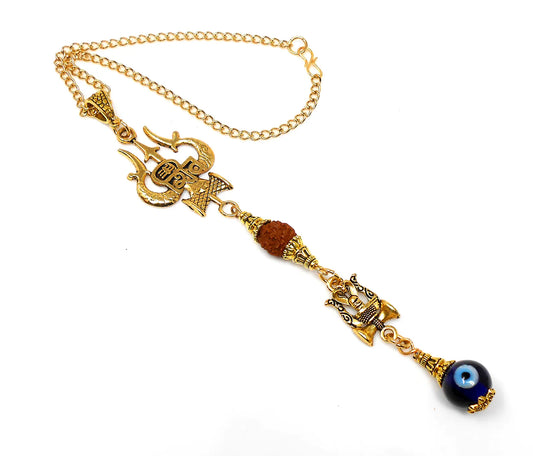 Evil Eye Protection Divine Shiva Trishul Pendant Car Mirror Hanging, Handbag/Backpack Hanging for Good Luck Protection