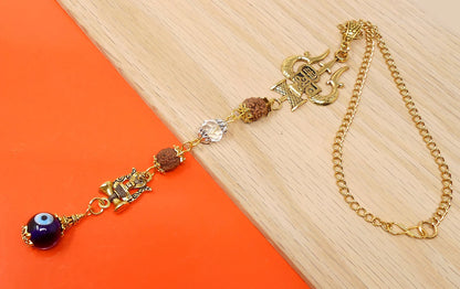 Evil Eye Protection Divine Shiva Trishul Pendant Car Mirror Hanging, Handbag/Backpack Hanging for Good Luck Protection
