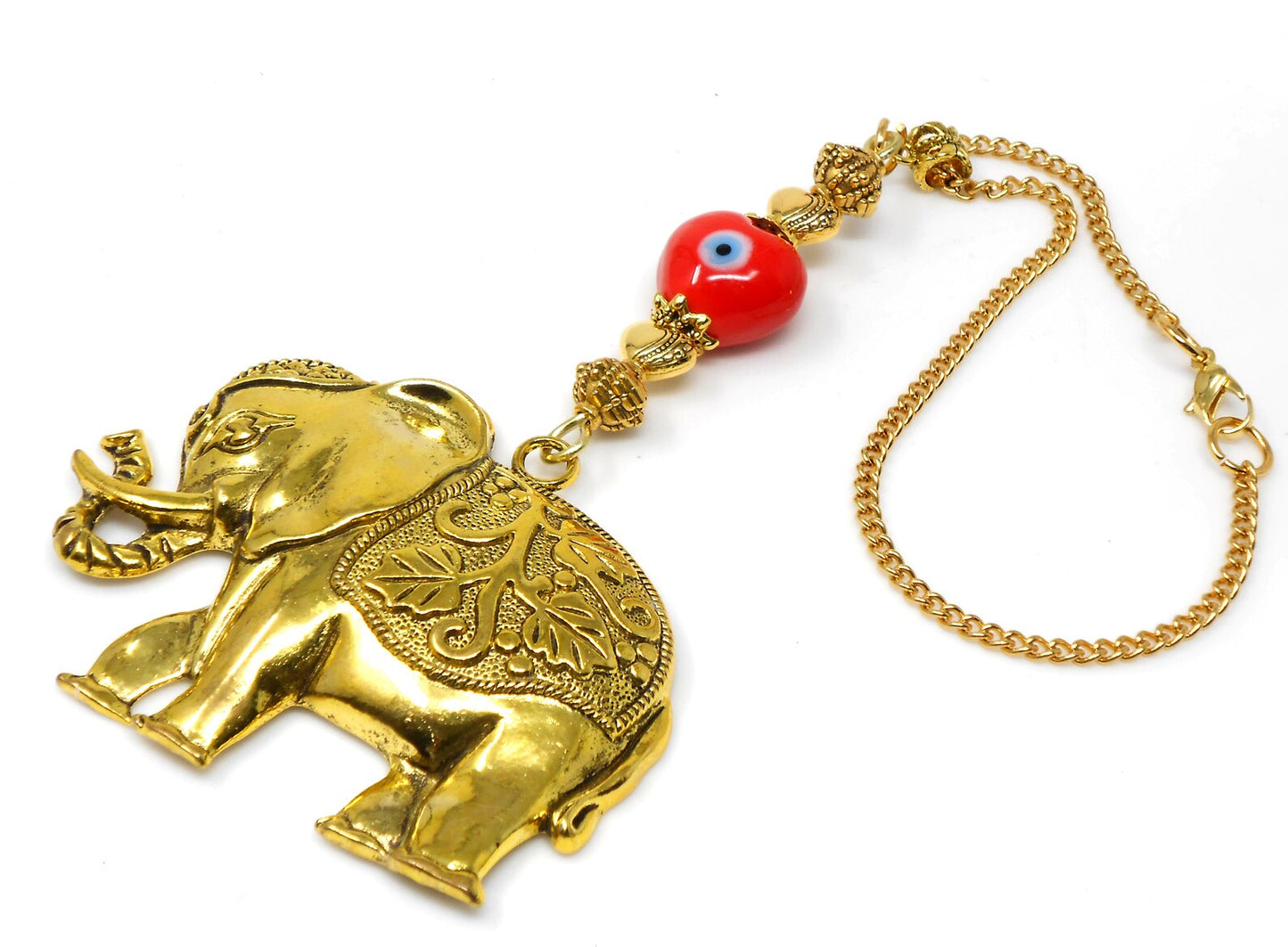 Lucky Elephant Evil Eye Protection Hanging, Lucky UpTrunk Elephant Hanging for Prosperity Wealth Strength & Power, Namaste Gift Good Luck