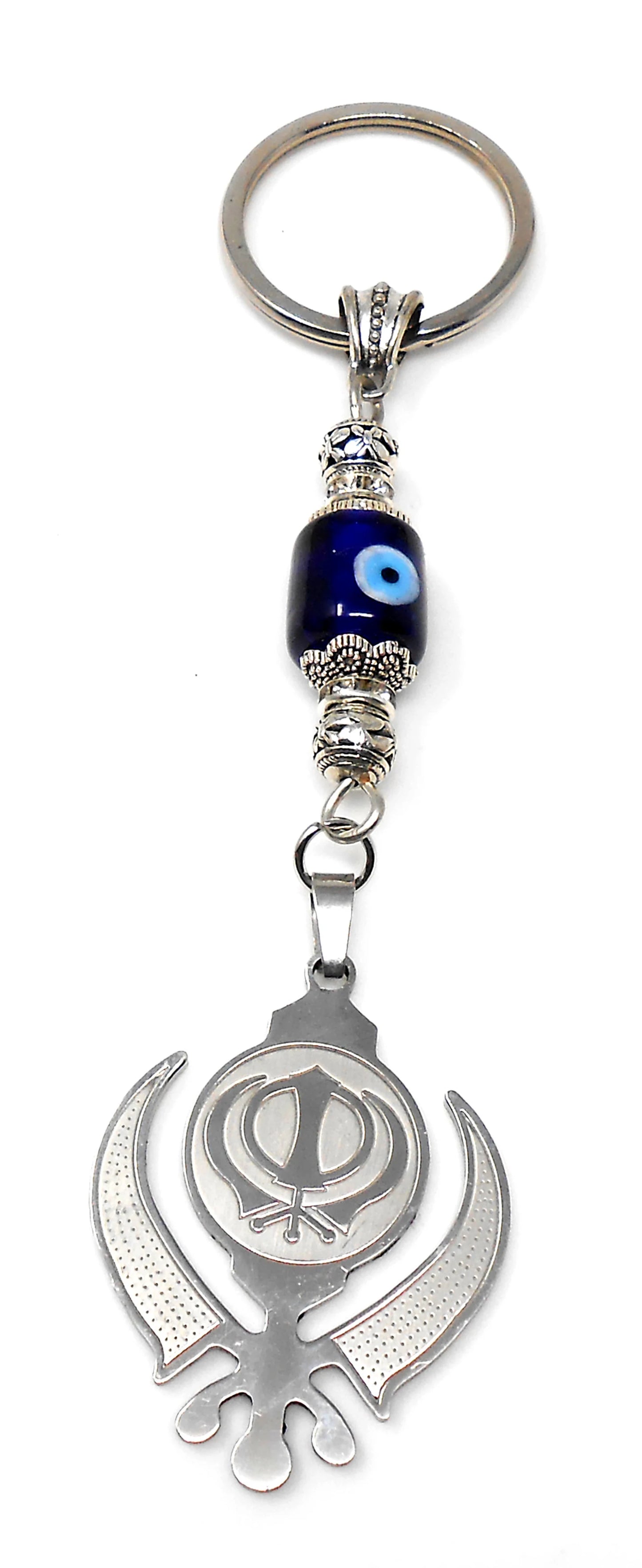 Evil Eye Protection Punjabi Khalsa Sikh Kaur Khanda Sahib ji (Sikh Faith) Key Chain/ Key Ring, Sikh Religious Khanda Key Ring, Namaste Gift