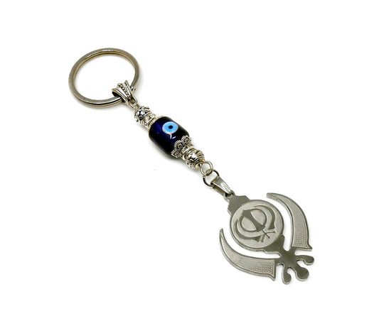 Evil Eye Protection Punjabi Khalsa Sikh Kaur Khanda Sahib ji (Sikh Faith) Key Chain/ Key Ring, Sikh Religious Khanda Key Ring, Namaste Gift