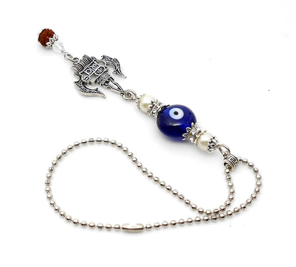 Lord Shiva Trishul Damroo & Rudraksha Evil Eye Protection Car Mirror Hanging-Mahadev Trishul Pendant Namaste Gift