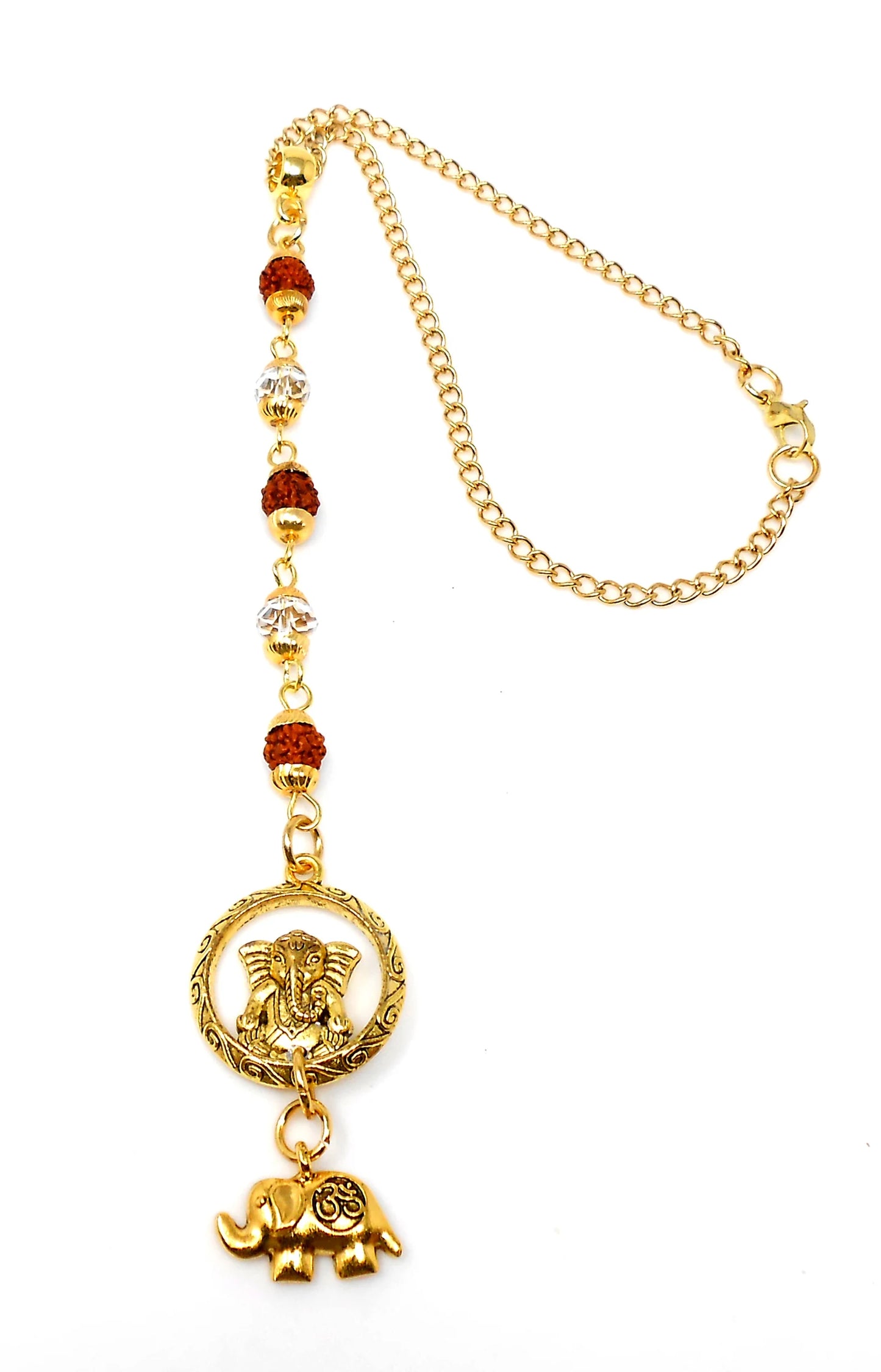 Ganesha | Rudraksha | Crystal |Car Rearview Mirror Ornament | Good Luck | Happiness | Stability | Success | Prosperity