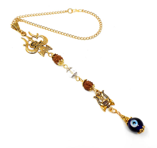 Evil Eye Protection Divine Shiva Trishul Pendant Car Mirror Hanging, Handbag/Backpack Hanging for Good Luck Protection