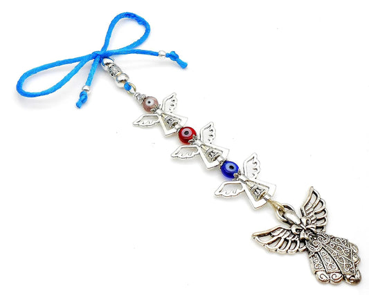 Evil Eye Protection, Cute Guardian Angel & Silk Thread Tassel Car Rear View Mirror Hanging-Bagpack/Purse Charm- New Car Gift