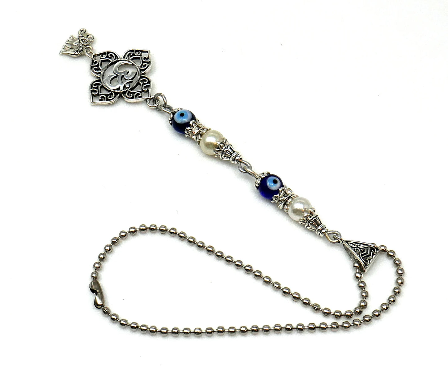 OM, Evil Eye Protection OM Lucky UpTrunk Elephant Charm Car Turck SUV Van Rear View Mirror Décor Ornament Hanging, Yoga Meditation Accessory