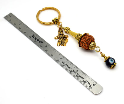 Hanumanji Kavach Amulet Keyring or Car hanging, Rudraksha Evil Eye Protection, Hindu Spiritual Jewelry, Religious Talisman for Blessings