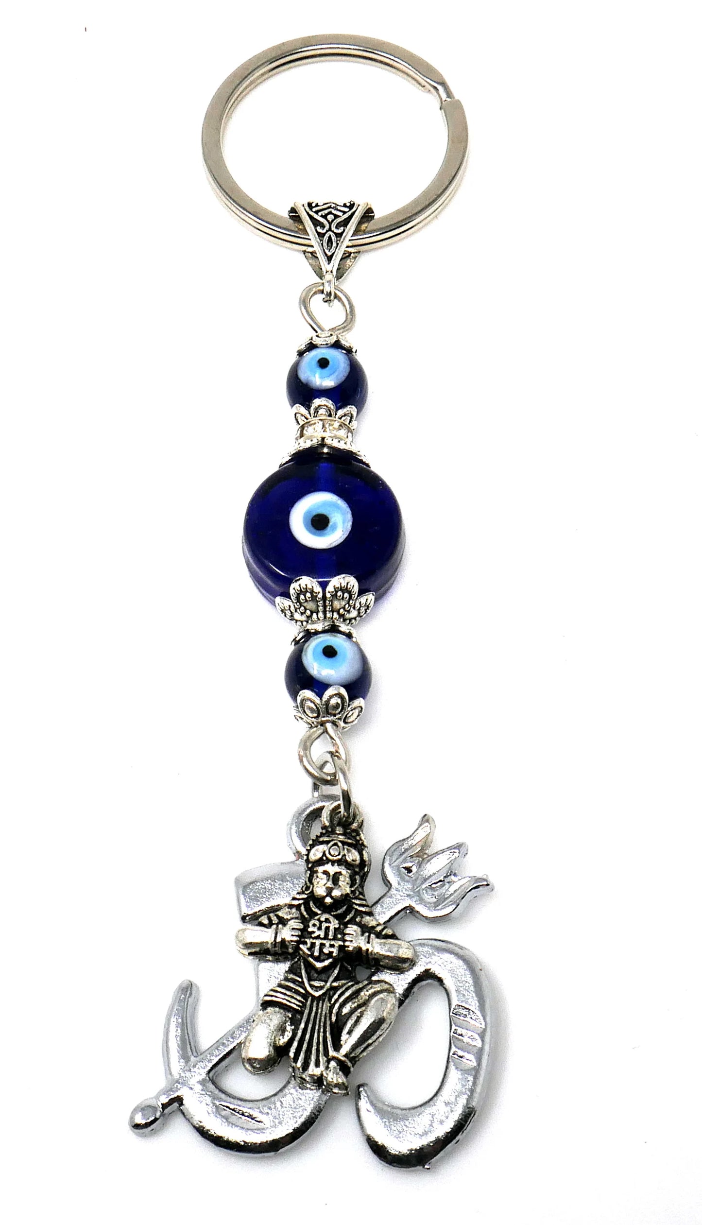 Jai Sri Ram Lord Shiva Hanuman Ji, Evil Eye Protection Rare to Find Sri Ram Hanuman Ji Key Ring/ Car Mirror Hanging for Good Luck Protection