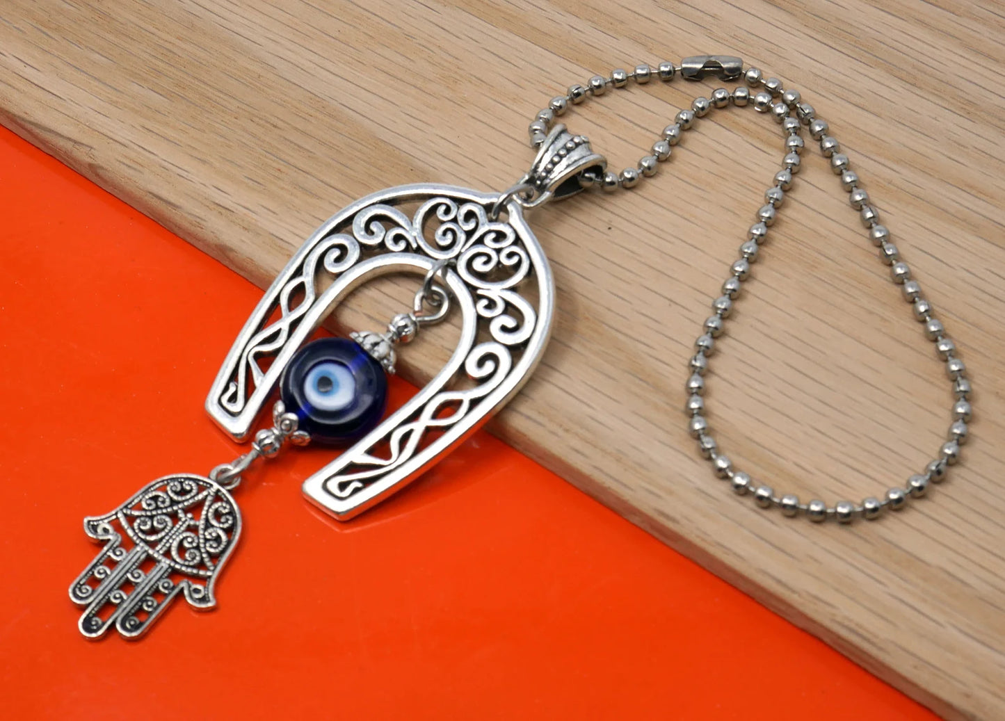 Lucky Horseshoe Evil Eye Protection Hanging for Home/Office Door-RearView Car Charm -Good Luck Housewarming Gift for your Client/Friends