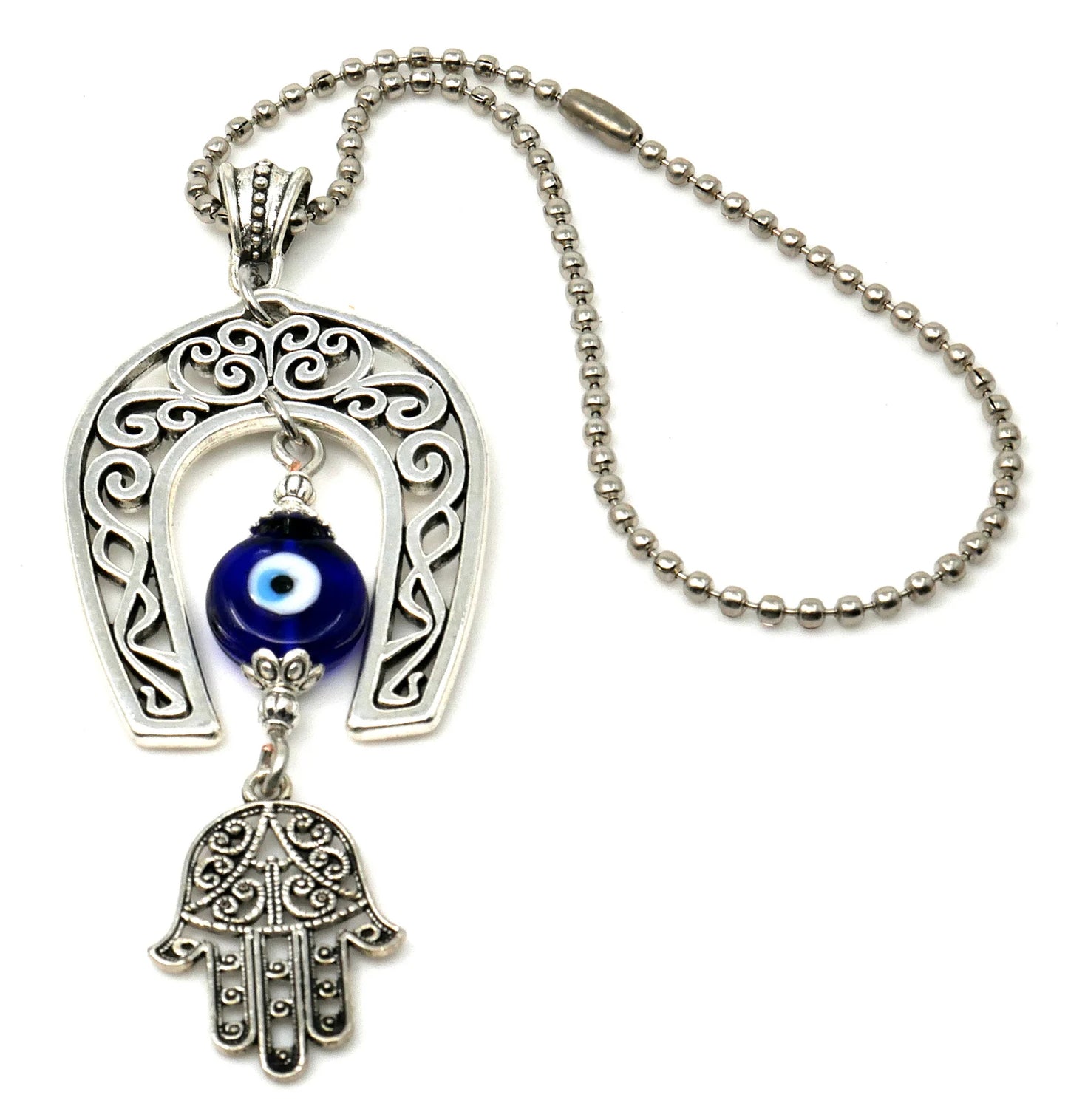 Lucky Horseshoe Evil Eye Protection Hanging for Home/Office Door-RearView Car Charm -Good Luck Housewarming Gift for your Client/Friends