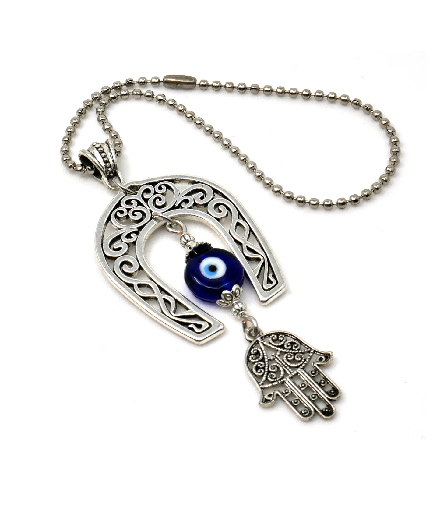 Lucky Horseshoe Evil Eye Protection Hanging for Home/Office Door-RearView Car Charm -Good Luck Housewarming Gift for your Client/Friends