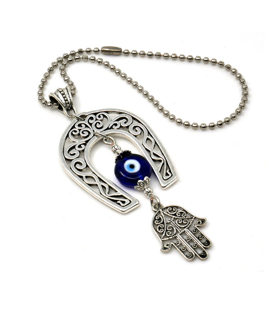 Lucky Horseshoe Evil Eye Protection Hanging for Home/Office Door-RearView Car Charm -Good Luck Housewarming Gift for your Client/Friends