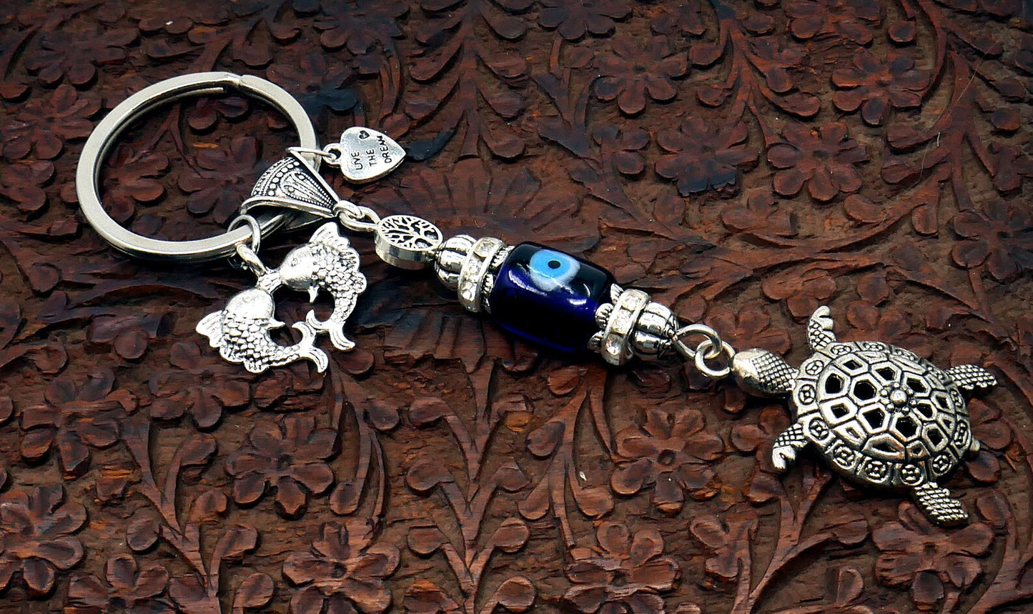 Turtle Evil Eye Protection Key Ring, Sea Beach Lucky Turtle Friendship Gifts, Tortoise Spiritual Animal Good Luck Pocket Charm Keyring