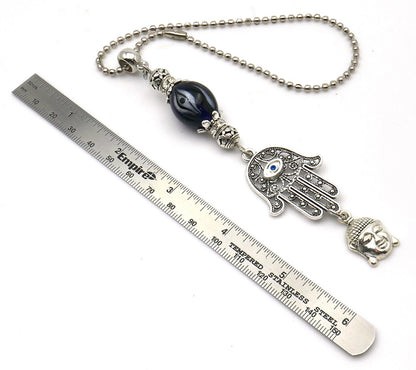 Evil Eye Protection Hamsa Hand Car Charm, Car Rear View Mirror Hanging/Spiritual Car Ornaments Handbag Hanging for Good Luck & Good Fortune