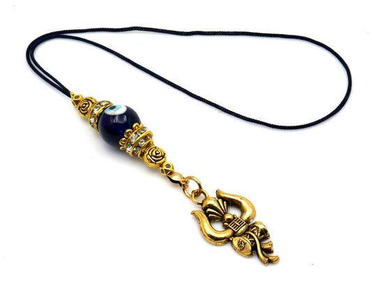 Lord Shiva Trident/Trishul | Antique Golden Pendant | Evil Eye Protection | Amazing Design Car Rearview Mirror Hanging | Positive Vibrations