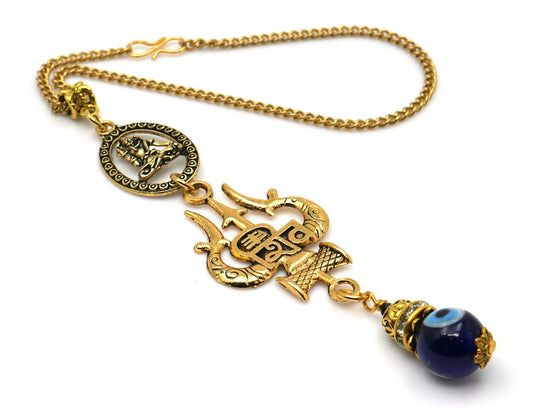 Evil Eye Protection Lord Shiva & Divine Power Trishul Pendant Car Mirror Hanging, Handbag/Backpack Hanging for Good Luck and Protection