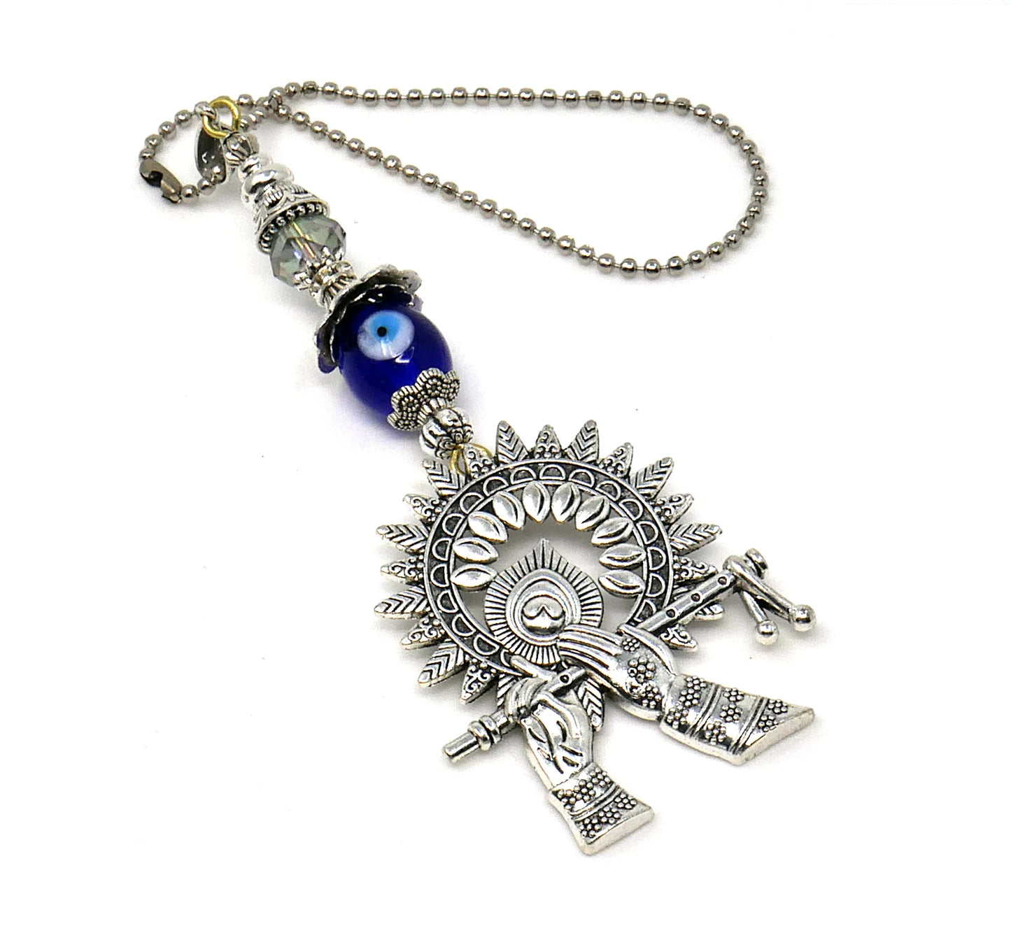 Krishna Pendant Evil Eye Protection Lord Krishna Playing Flute Pendant Car Mirror Hanging, Krishna Protection Amulet, Hindu God Namaste Gift
