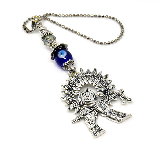 Krishna Pendant Evil Eye Protection Lord Krishna Playing Flute Pendant Car Mirror Hanging, Krishna Protection Amulet, Hindu God Namaste Gift