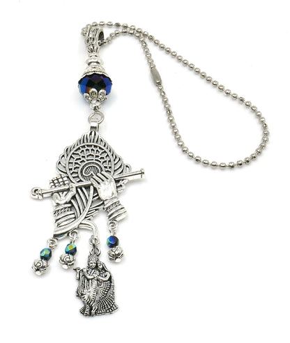 God Radha Krishna Evil Eye Protection Lord Krishna Playing Flute Pendant, Kanha with Flute Blessings & Protection Amulet, Hindu Namaste Gift