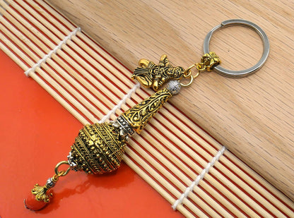 Hanuman ji ke Gada & Hanuman ji Charm Evil Eye Protection Blue Glass Bead-Rare to Find Combination in Key Ring for Home/Car/Office/Business