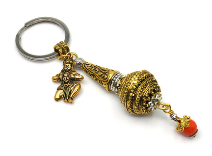 Hanuman ji ke Gada & Hanuman ji Charm Evil Eye Protection Blue Glass Bead-Rare to Find Combination in Key Ring for Home/Car/Office/Business