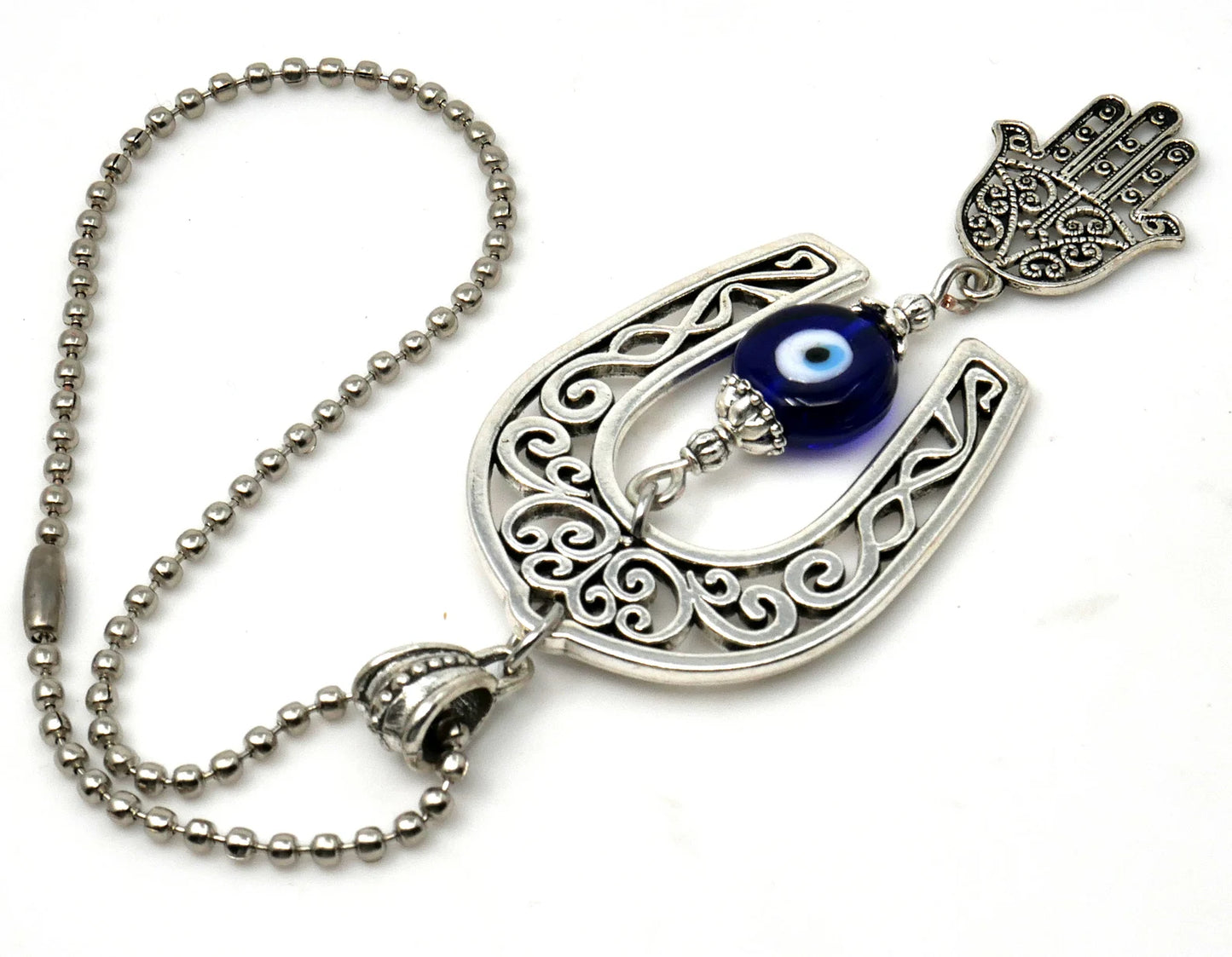 Lucky Horseshoe Evil Eye Protection Hanging for Home/Office Door-RearView Car Charm -Good Luck Housewarming Gift for your Client/Friends