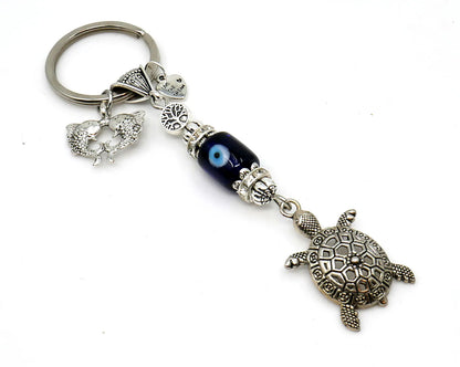 Turtle Evil Eye Protection Key Ring, Sea Beach Lucky Turtle Friendship Gifts, Tortoise Spiritual Animal Good Luck Pocket Charm Keyring