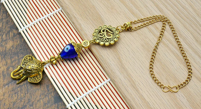 Divine OM n Lucky Elephant Head Pendant Evil Eye Protection Car Rear Mirror Hanging | Ganesha Obstacles Protection Hanging | Namaste Gift
