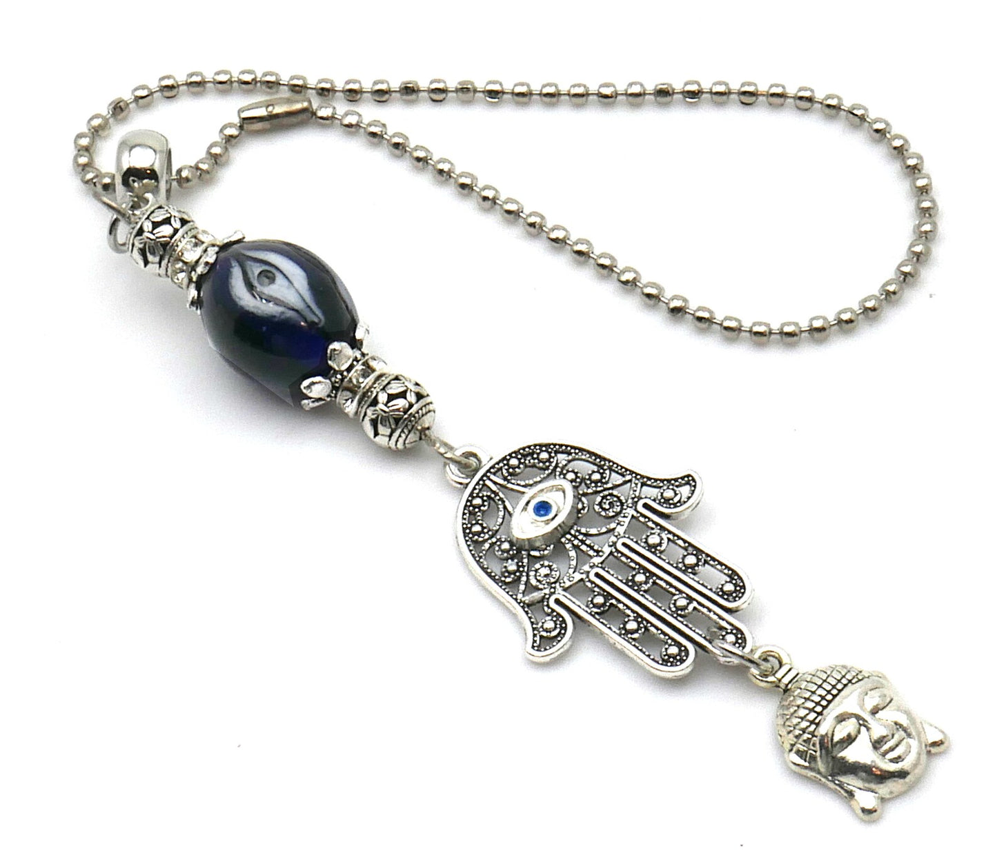 Evil Eye Protection Hamsa Hand Car Charm, Car Rear View Mirror Hanging/Spiritual Car Ornaments Handbag Hanging for Good Luck & Good Fortune