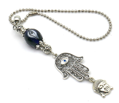 Evil Eye Protection Hamsa Hand Car Charm, Car Rear View Mirror Hanging/Spiritual Car Ornaments Handbag Hanging for Good Luck & Good Fortune