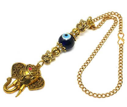 Divine OM n Lucky Elephant Head Pendant Evil Eye Protection Car Rear Mirror Hanging | Ganesha Obstacles Protection Hanging | Namaste Gift