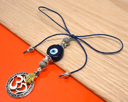 Evil Eye Protection OM Hamsa Hand Car Mirror Hanging | Spiritual Car Ornaments | Handbag Hanging for Good Luck & Good Fortune | Namaste Gift
